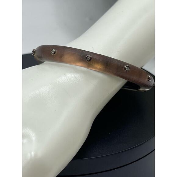 Alexis Bittar Neo Bohemian' Brown Gray Lucite‎ & Crystal Hinge Cuff Bracelet - Picture 3 of 16